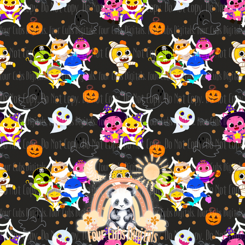 Baby Shark Halloween Black and Orange seamless