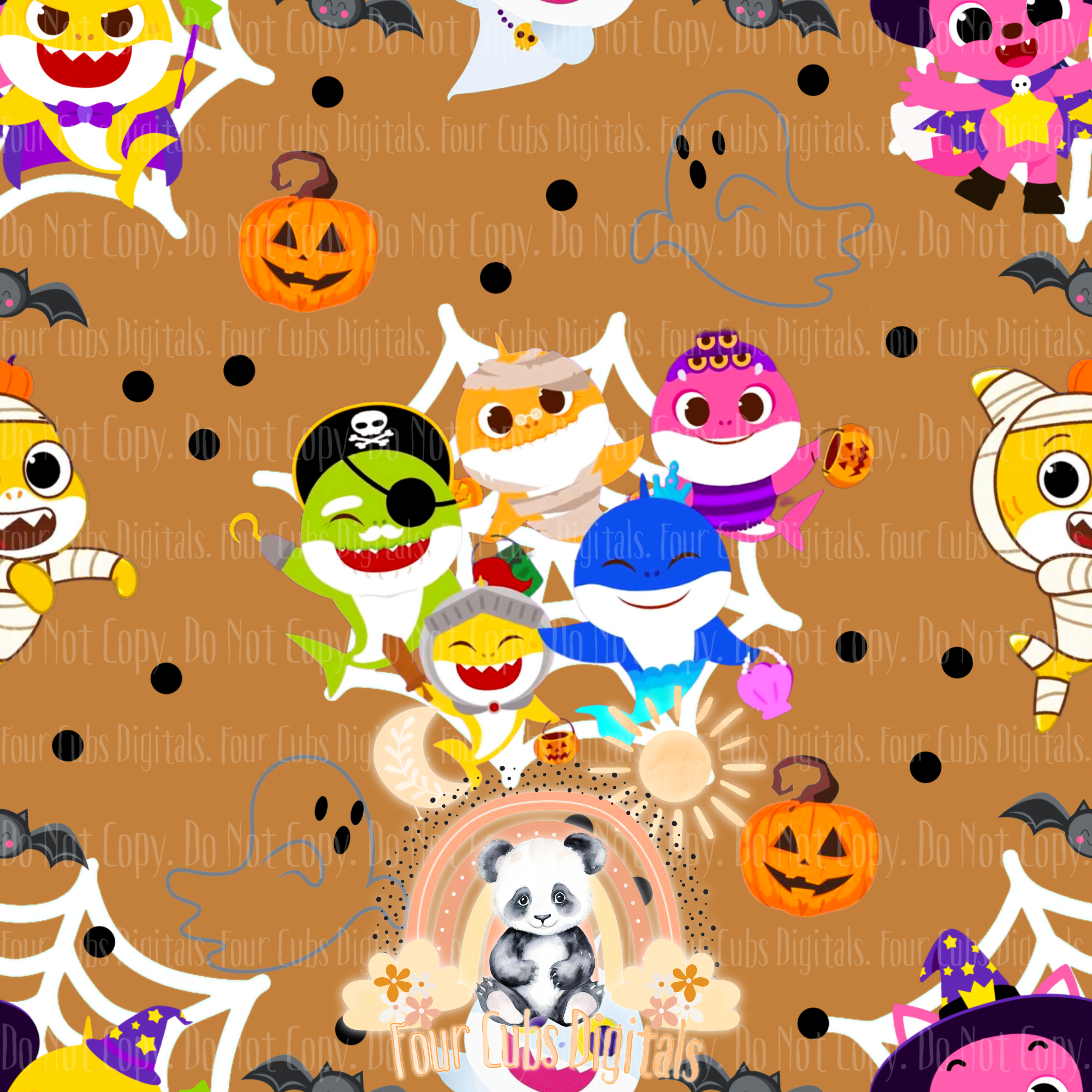 Baby Shark Halloween Black and Orange seamless
