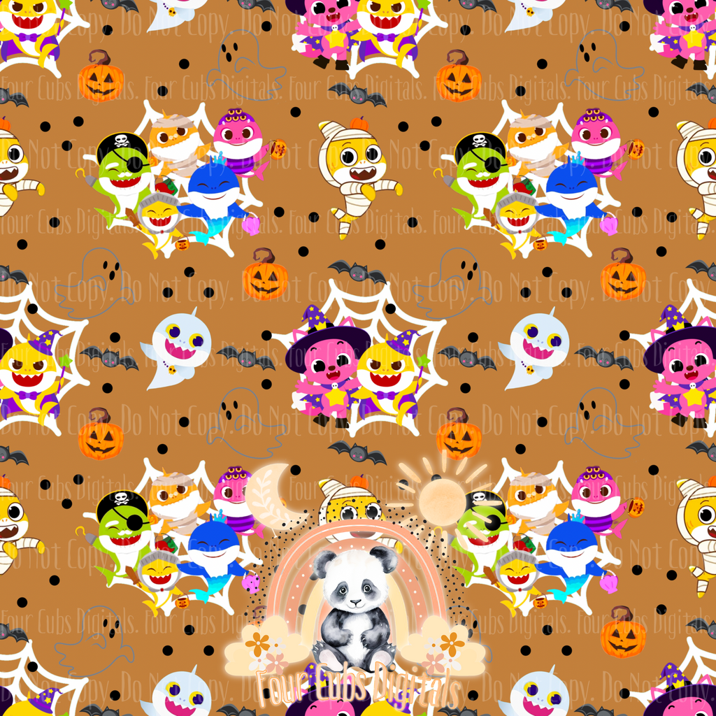 Baby Shark Halloween Black and Orange seamless