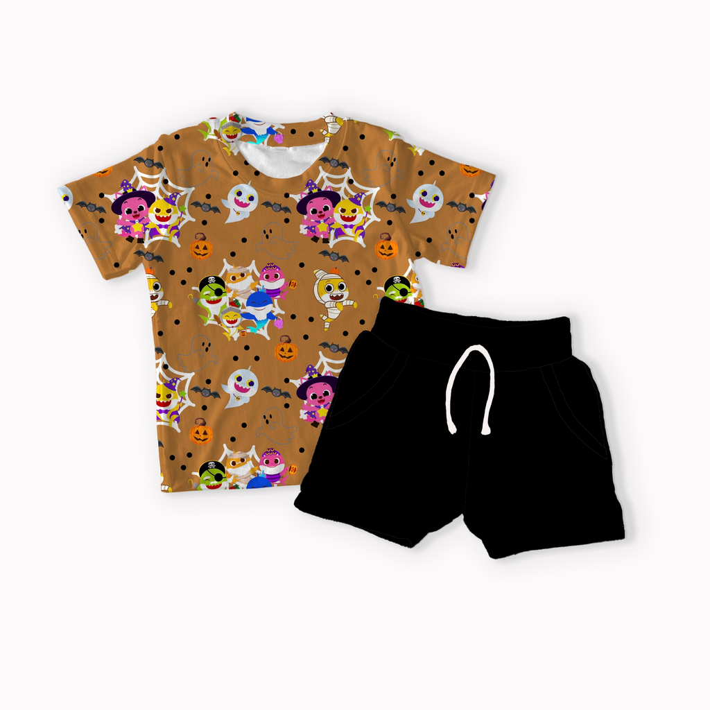 Baby Shark Halloween Black and Orange seamless