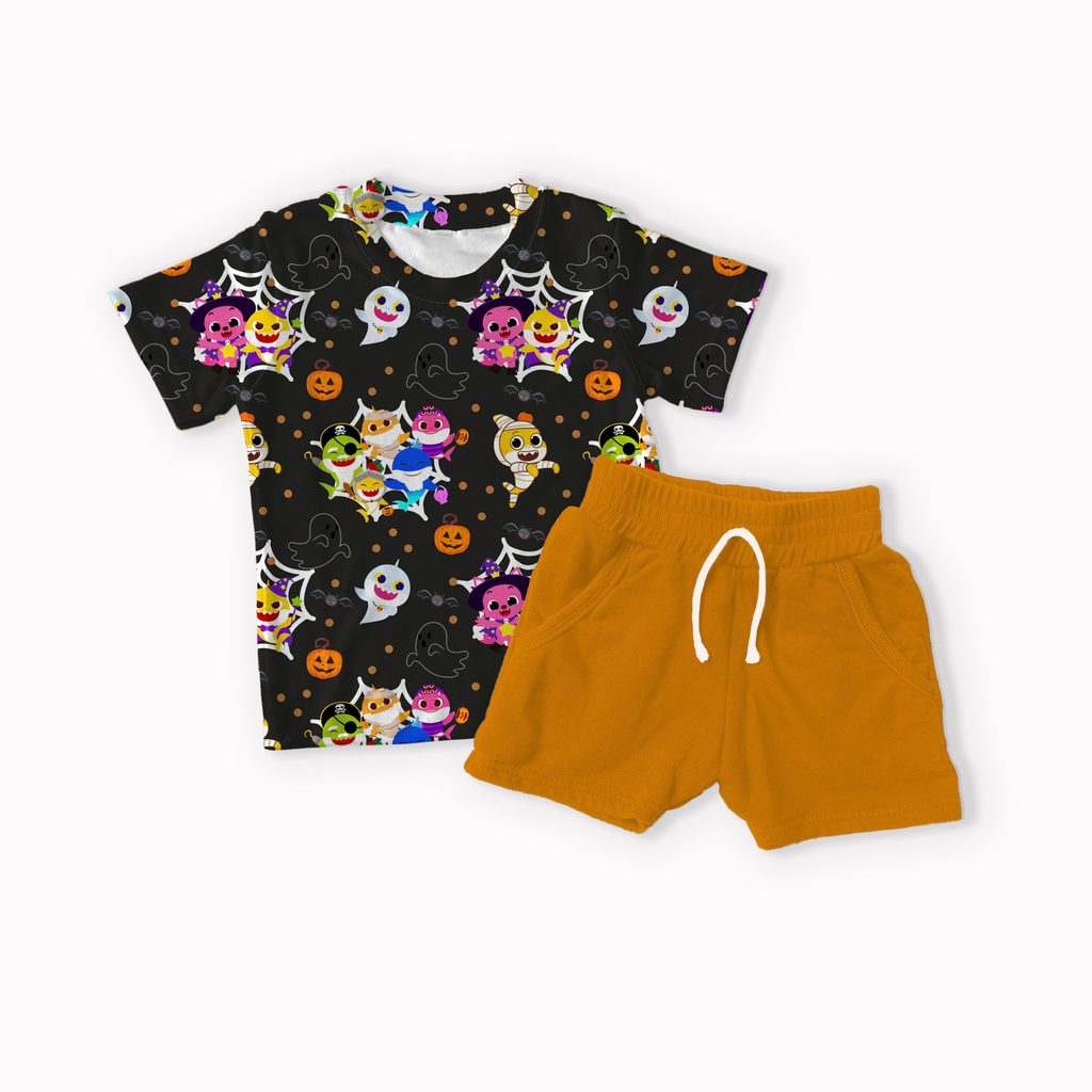 Baby Shark Halloween Black and Orange seamless