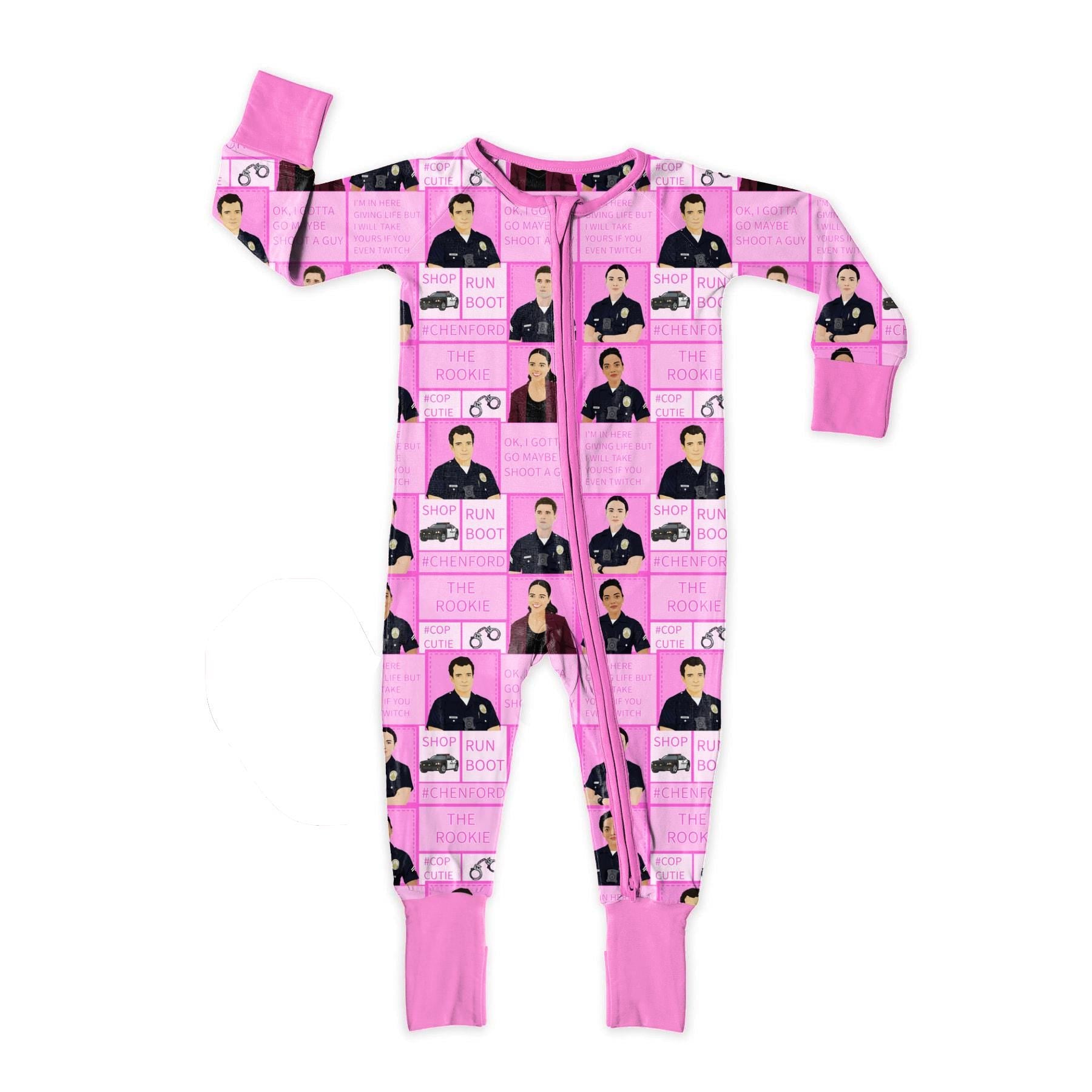 Rookie Cop patchwork blue and pink seamless