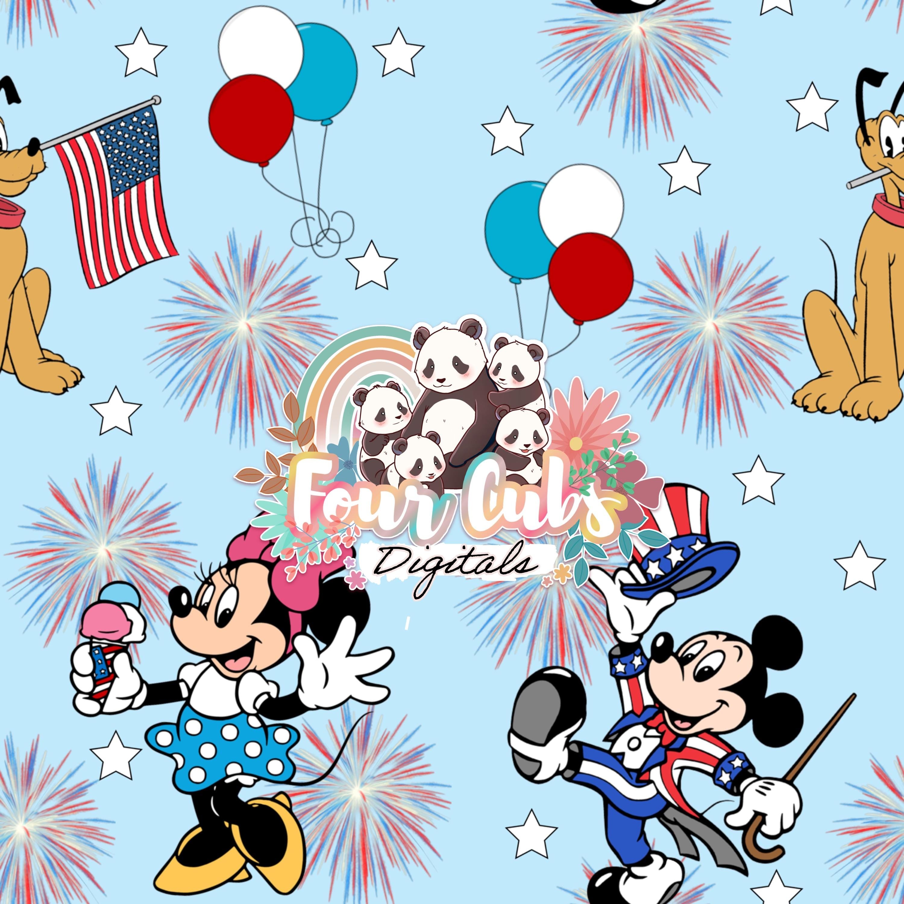 Mouse and Friends checkered, light and dark blue 4th of July seamless