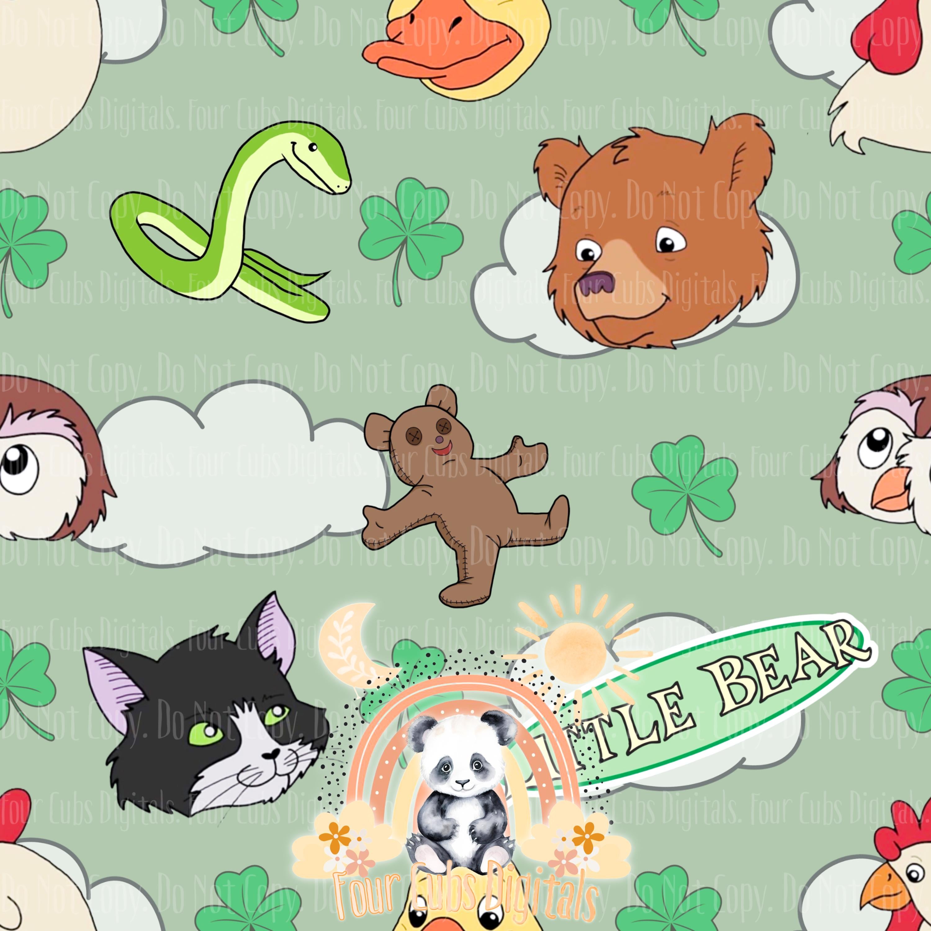 Bear and Friends green and blue seamless