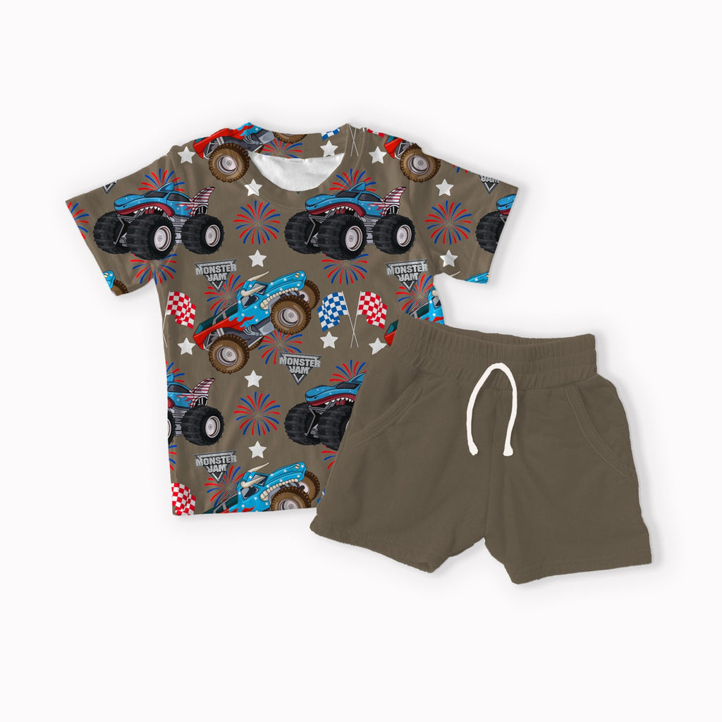 Trucks 4th of July grey and brown seamless