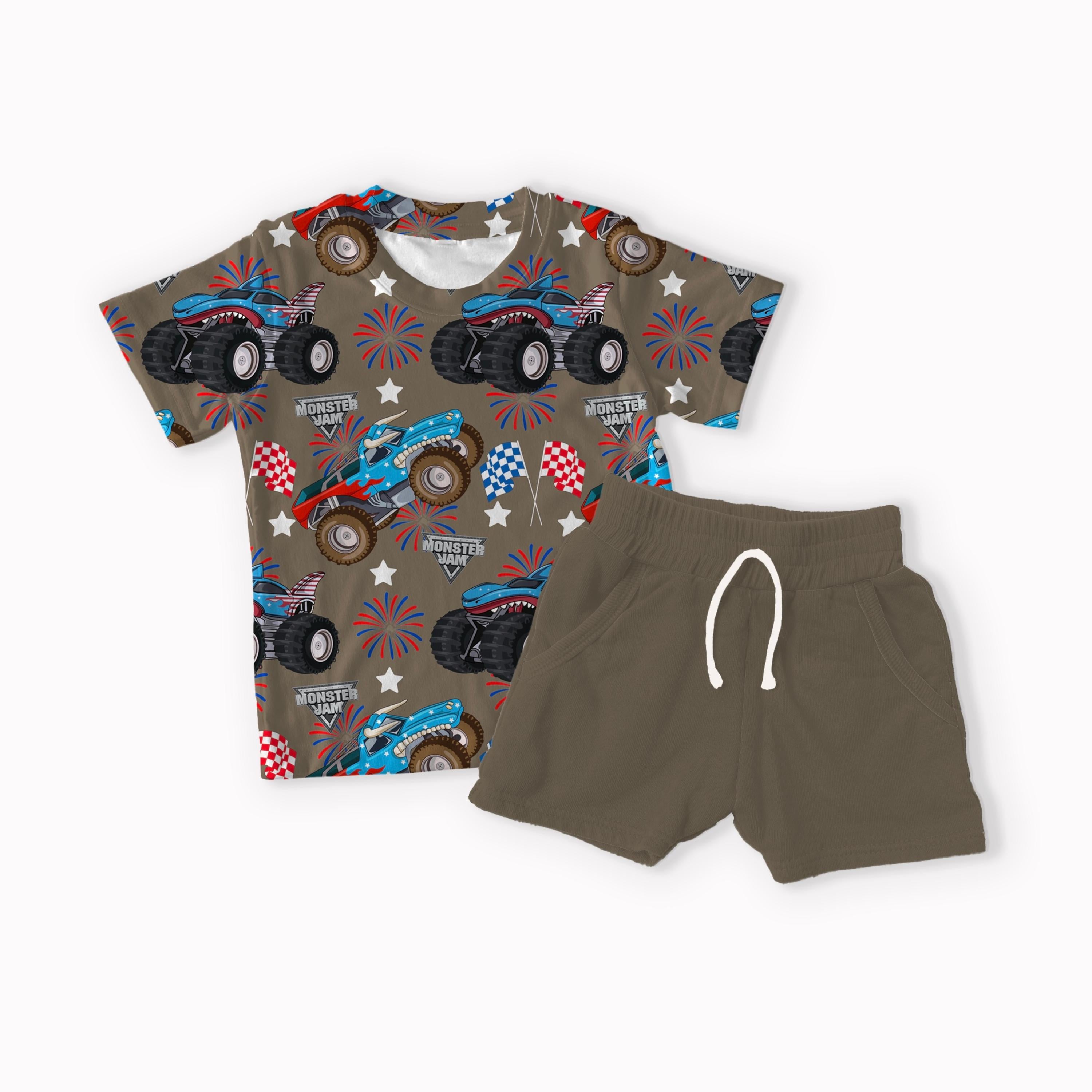 Trucks 4th of July grey and brown seamless