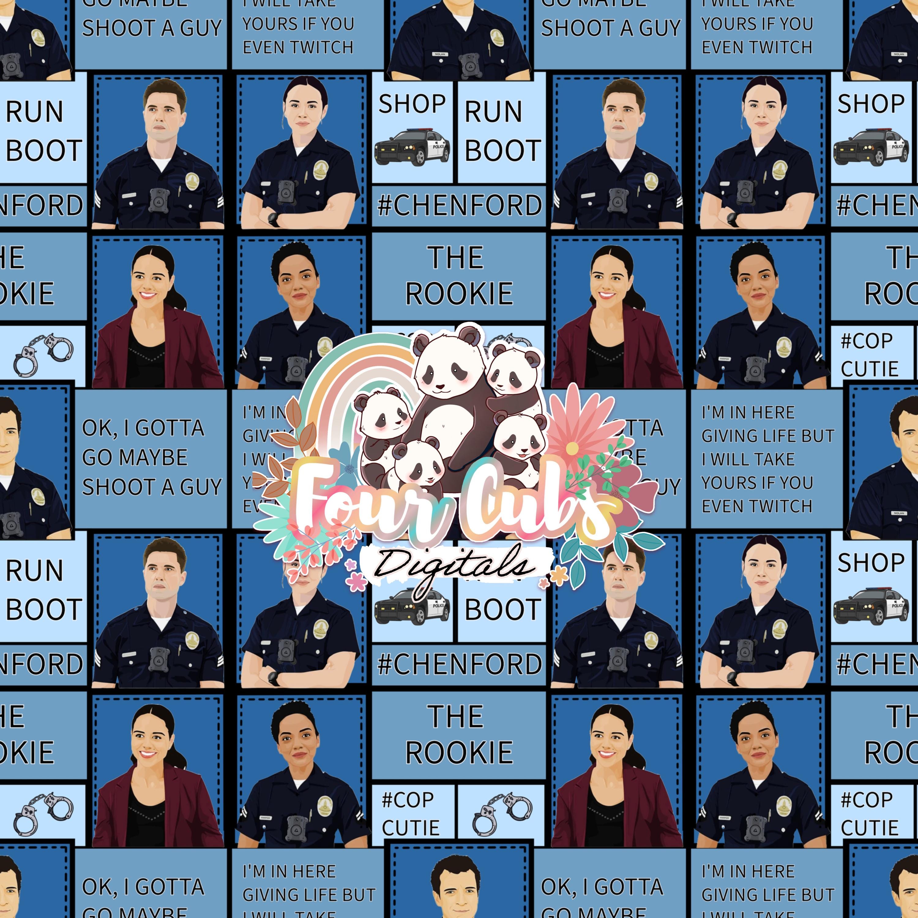 Rookie Cop patchwork blue and pink seamless