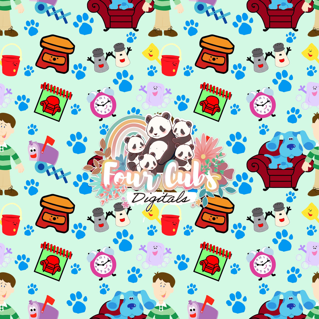 Clue Dog light blue and light green seamless