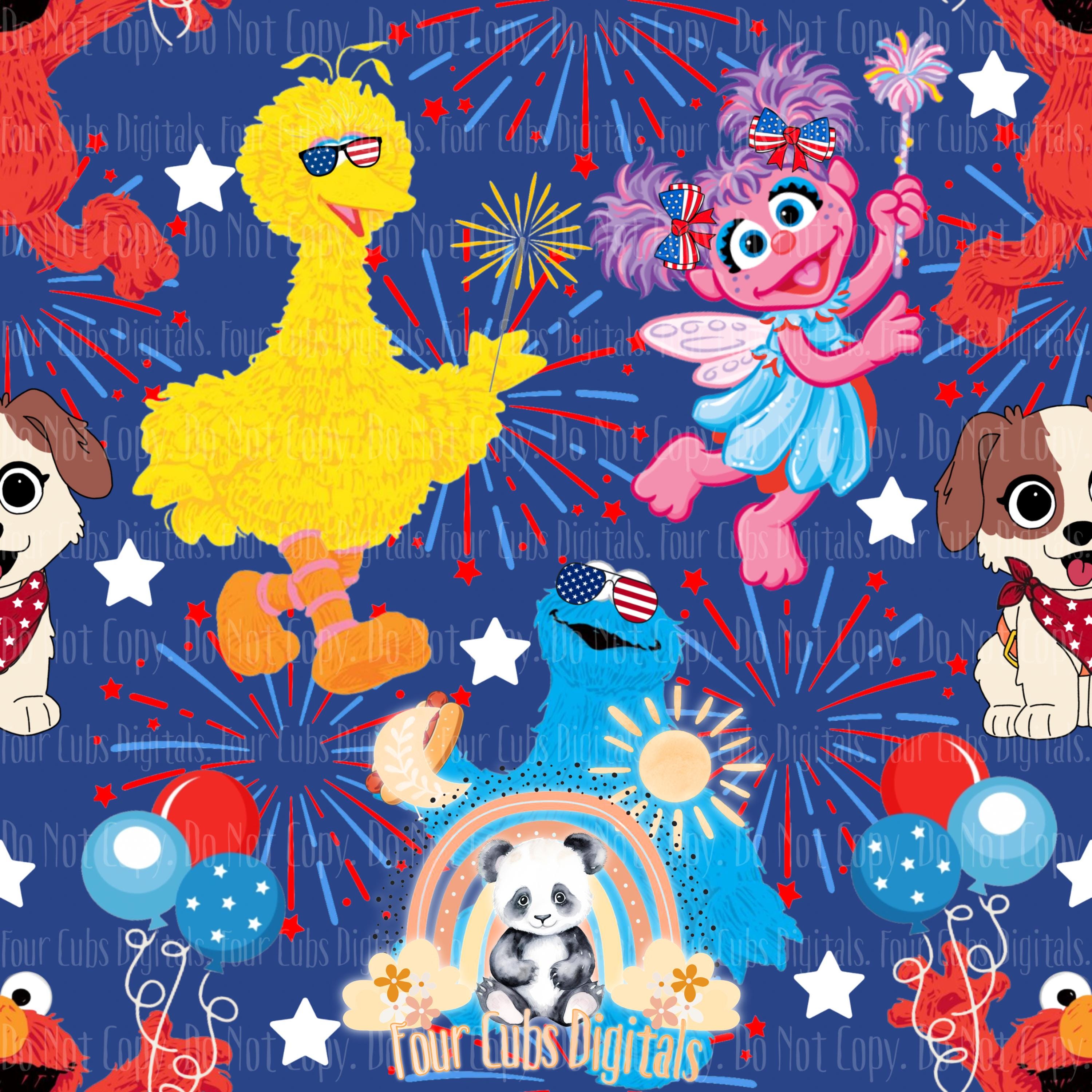 Street Monsters 4th of July white, black, red and blue seamless