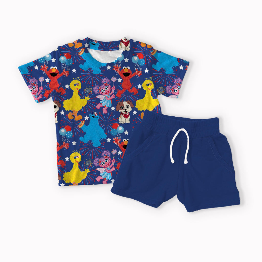 Street Monsters 4th of July white, black, red and blue seamless
